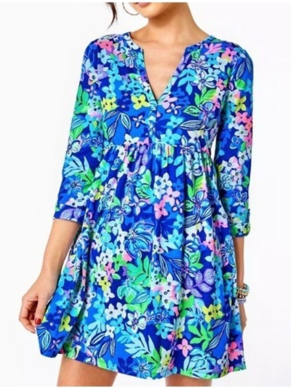 Lilly Pulitzer Loran Borealis Blue Social Sunset Floral Dress Small